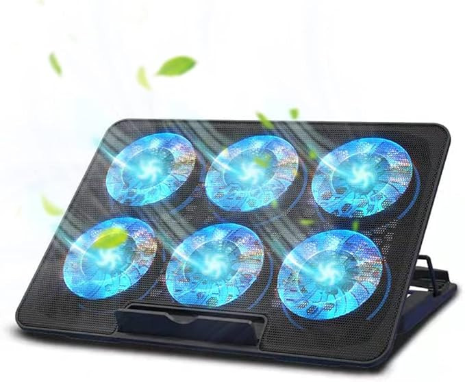 Necomi Laptop Cooling Pad, Laptop Cooler Stand with 6 Quiet Cooling Fans and 6 Height Adjustable Dual USB Powered Gaming Laptop Cooling Stand for 12-17 Inch Laptop Computer