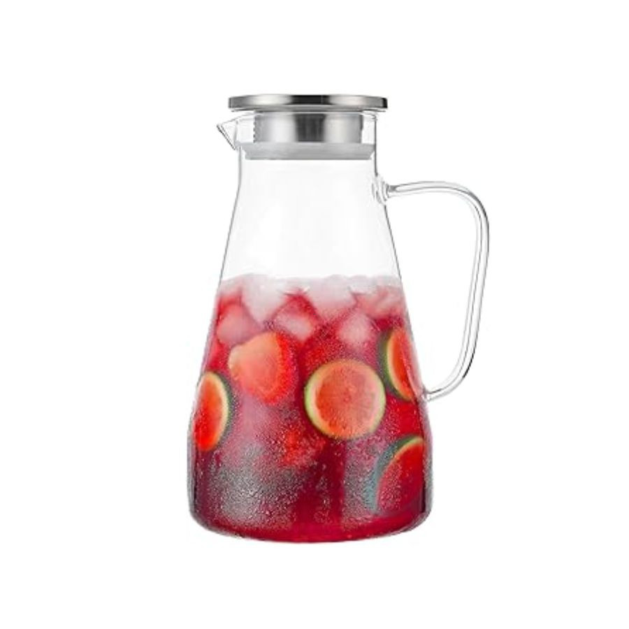 Tbgllmy 1.8 Liter Glass Pitcher With Lid, Hot&Cold Water Pitcher With Handle, for Homemade Beverage, Juice, Iced Tea and Milk Clear.